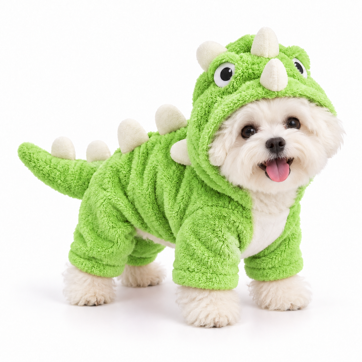 Baby Dino Jumpsuit displayed on a small pet