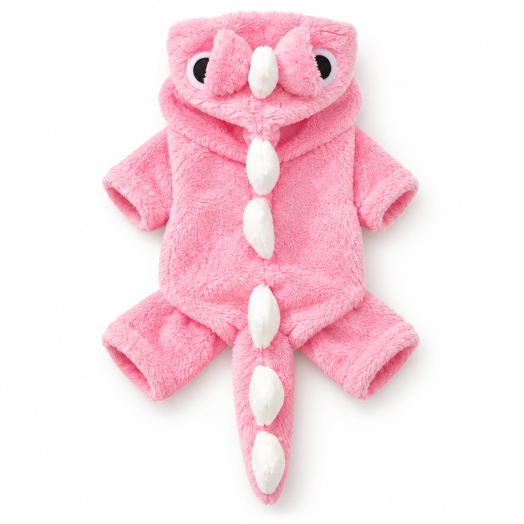 Soft fleece Baby Dino Jumpsuit with a hood and round dino eyes