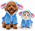 Dog wearing the Little Blue Alien Onesie with pointy ears