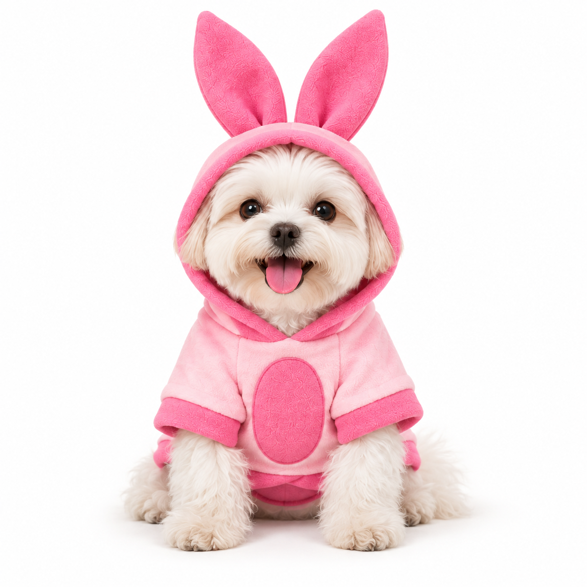 Dog wearing the Honey Bear Pullover with round hood ears
