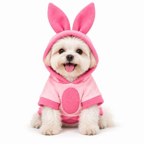 Dog wearing the Honey Bear Pullover with round hood ears